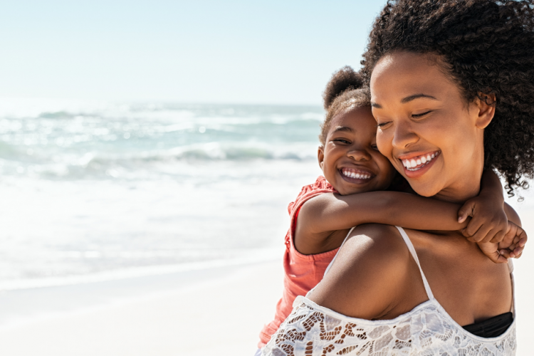mother and daughter on beach
