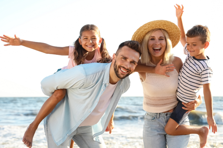 family on beach