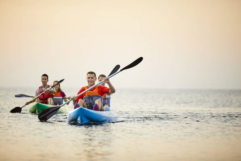 family kayaking